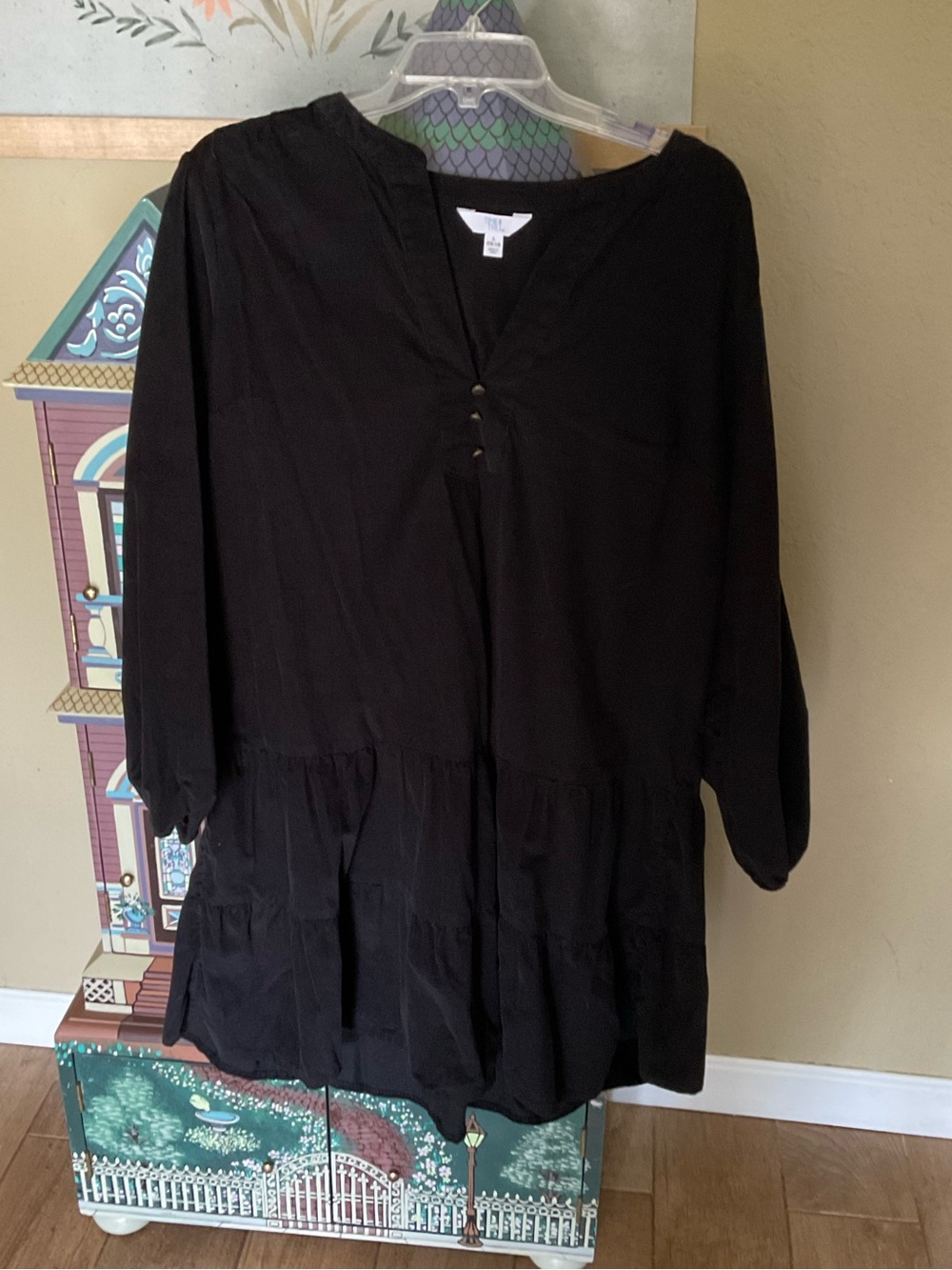 Time and Tru Black Tiered Long Sleeve Corduroy Dress